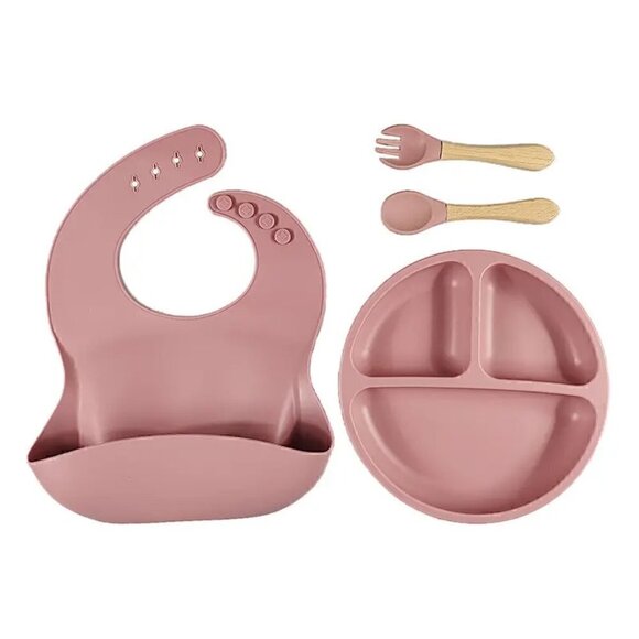 ❤️HOST PICK❤️ SOFT SILICONE PLATE SET WITH BIB - Picture 1 of 6
